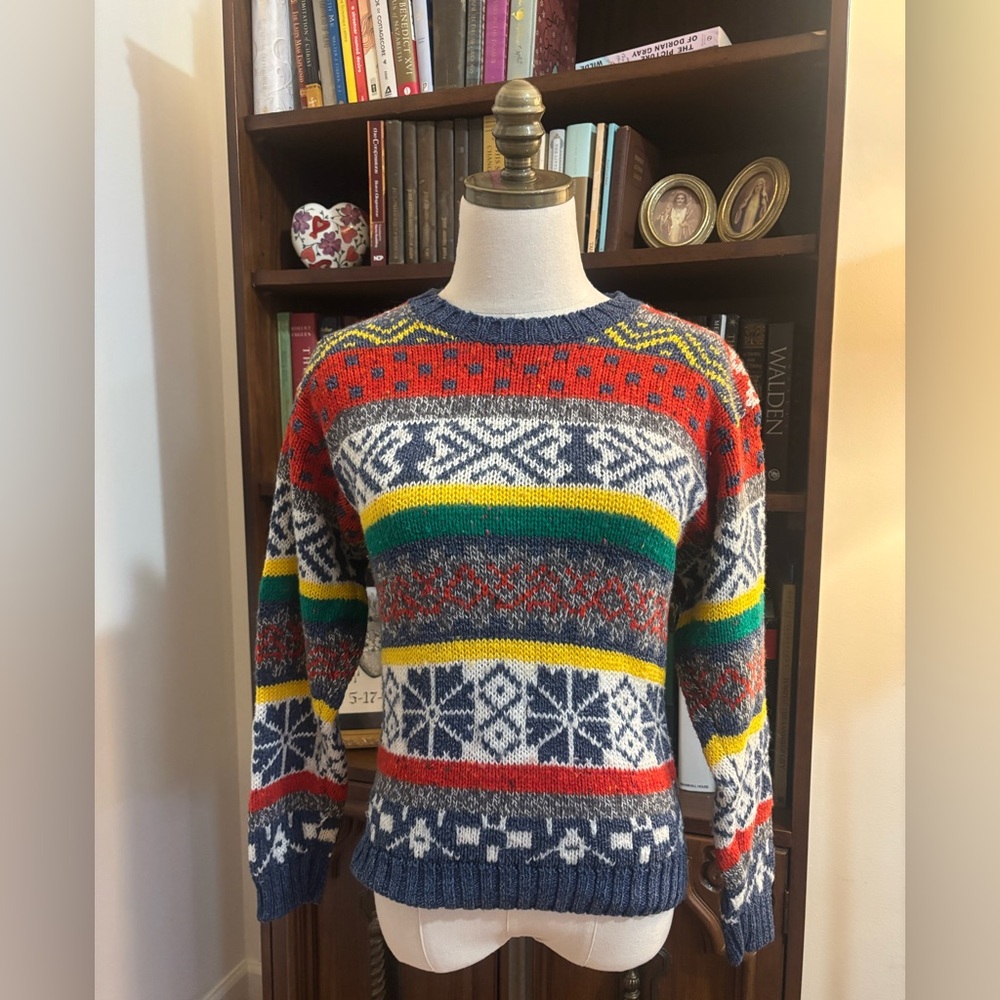 VTG Counterparts Petite Wool Blend Colorful Fair Isle Sweater SZ Small Cabin